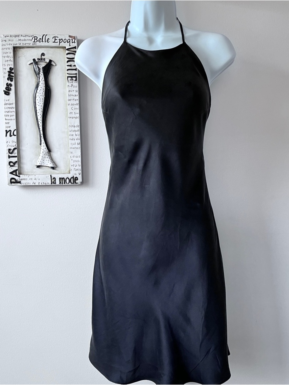 Reformation 100% Silk Sexy Black Halter Mini Open Back Slip Dress Size L